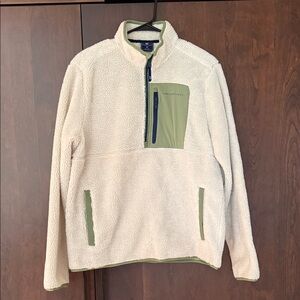 Vineyard Vines Cream Sherpa Quarter-Zip Pullover with Green Accents